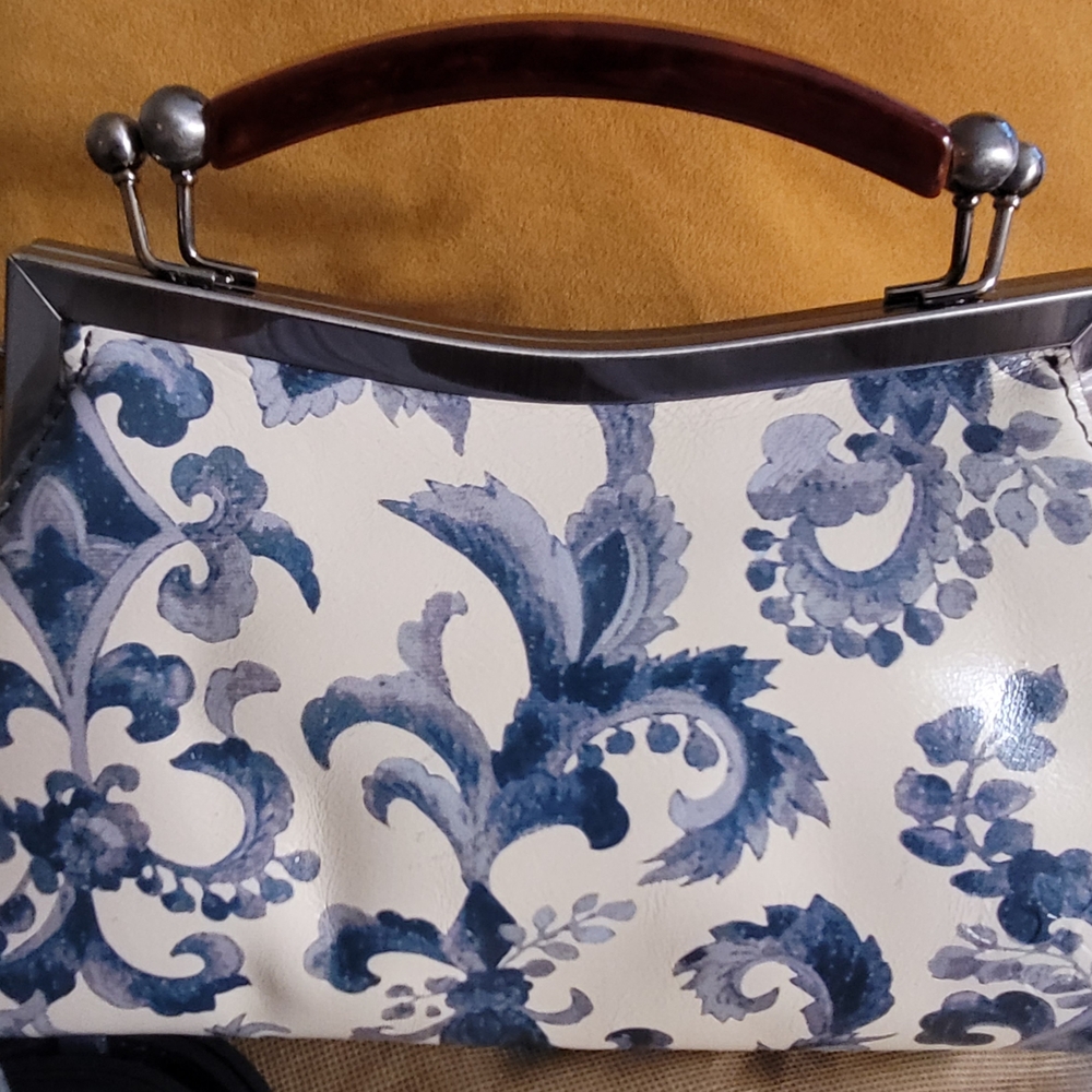 Patricia Nash Blue and Cream Satchel with Floral Design - Picture 3 of 5